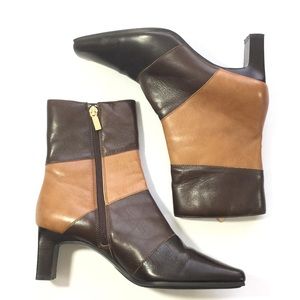Leather Color Block Square Toe Heeled Zip Boot